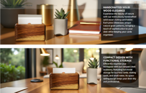 antique aura – handcrafted solid wood visiting card holder | premium desk organizer | natural wooden finish