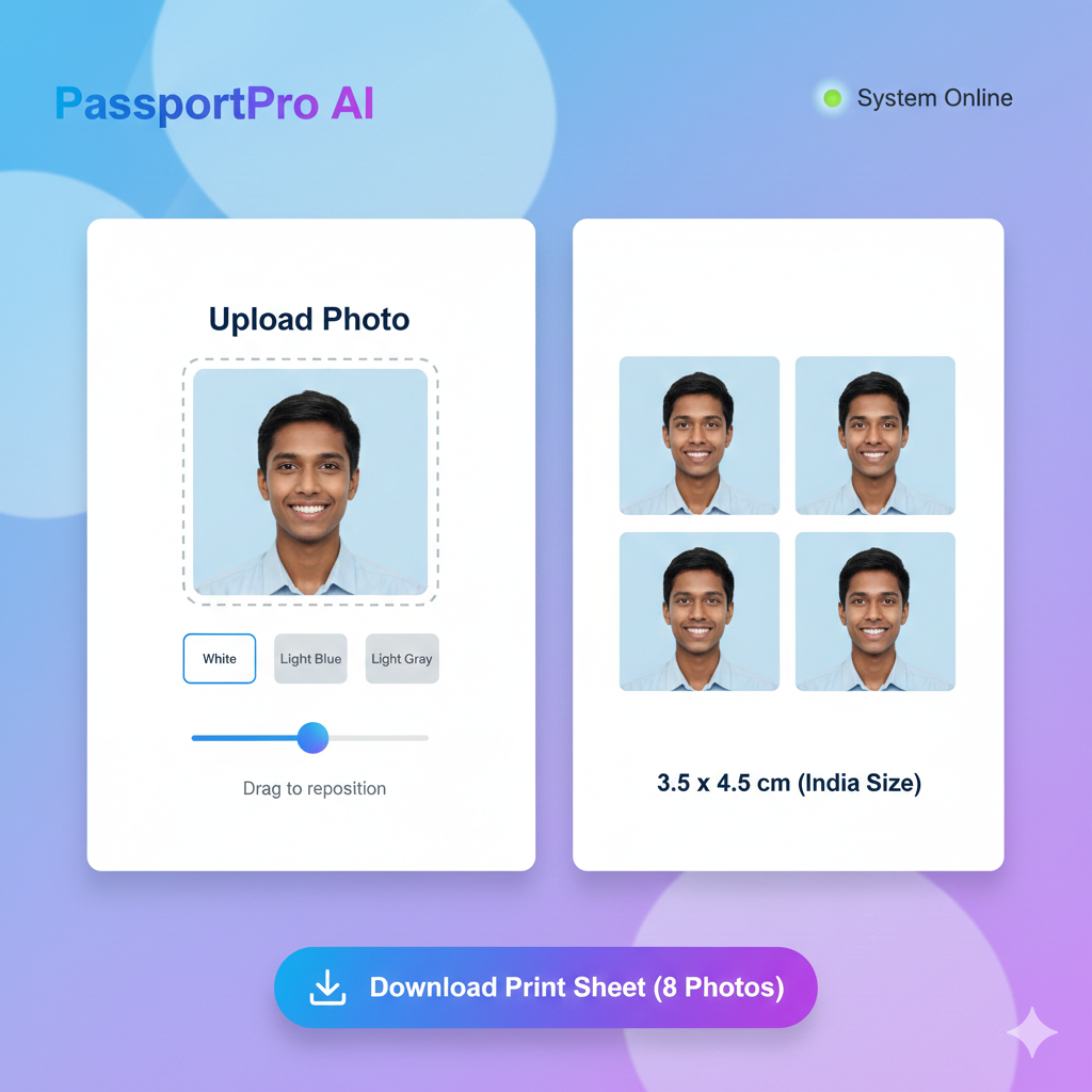 Passport Photo Maker | India Size (3.5x4.5 cm) | Free & No Signup