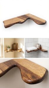 sheesham wood l shape floating bathroom shelf