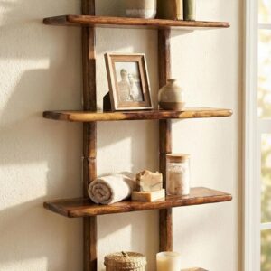 solid sheesham wood vertical wall shelf