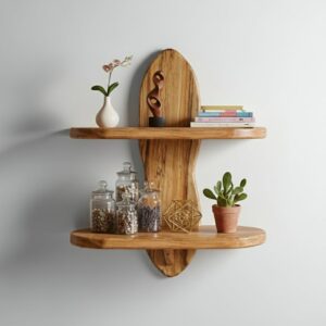 rustic solid wood floating wall shelf (2 tier)