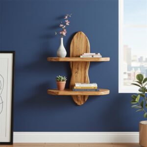 rustic solid wood floating wall shelf (2 tier)