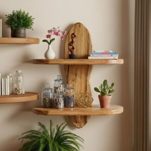 rustic solid wood floating wall shelf (2 tier)