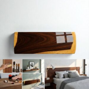 Sheesham Floating Shelf – Curved Wave Epoxy Wall Mount Display sheesham floating shelf – curved wave epoxy wall mount display