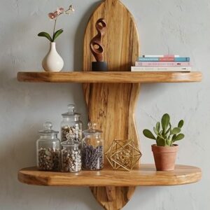 rustic solid wood floating wall shelf (2 tier)