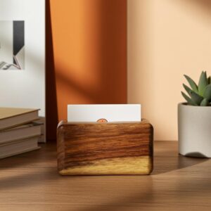 antique aura – handcrafted solid wood visiting card holder | premium desk organizer | natural wooden finish