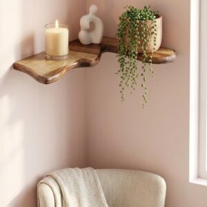 sheesham wood bathroom shelf l shape floating
